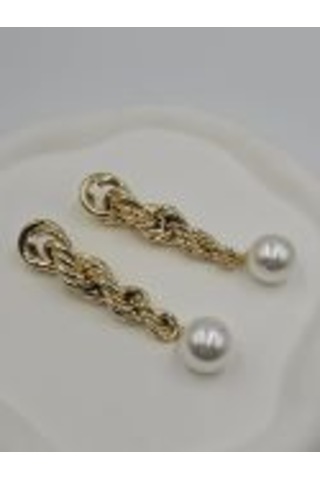 14k Mikron Altın Rodyum Kaplama Twist İnci Küpe Altın