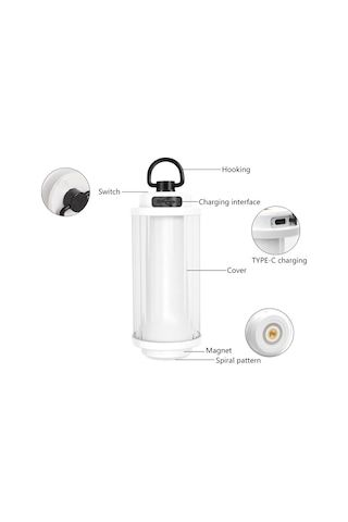 Yuntech01 Taşınabilir Dış Mekan Işığı - Ayarlanabilir Parlaklık, Asma Döngüsü İle Kamp Ve Acil Durum Aydınlatması Siyah + D Kanca + Rastgele Sticker Siyah