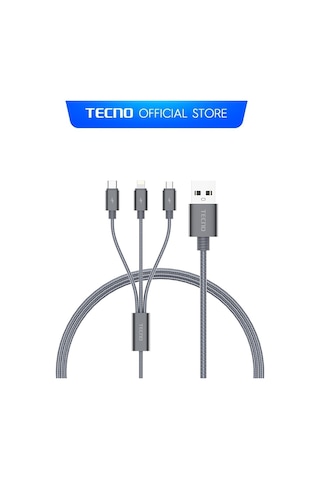Tecno TCN31 3in1 Lightning Type-C Micro Çıkışlı Örgülü Şarj Kablo