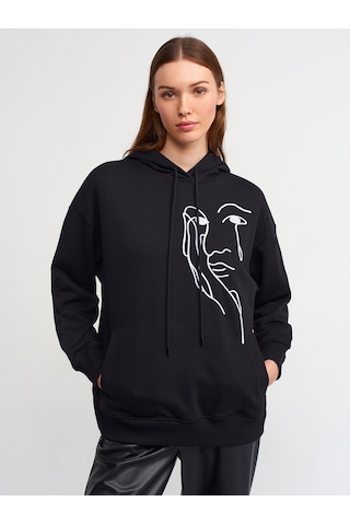 Dilvin Nakışlı Sweatshirt Siyah