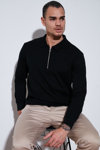Buratti Pamuklu Regular Fit Yarım Fermuarlı Polo Yaka Erkek Sweat 5905805 Siyah