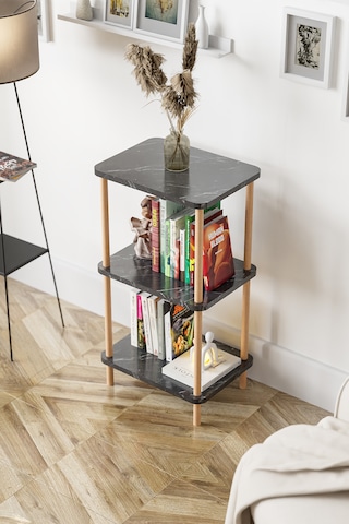 3 Raflı Ahşap Kitaplık Raf Ahşap Gazetelik Ayakkabılık -siyah