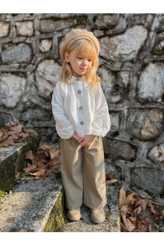 Noble Kids Kız Çocuk Gömlek Ve Gabardin Pantolon Takımı Ekru