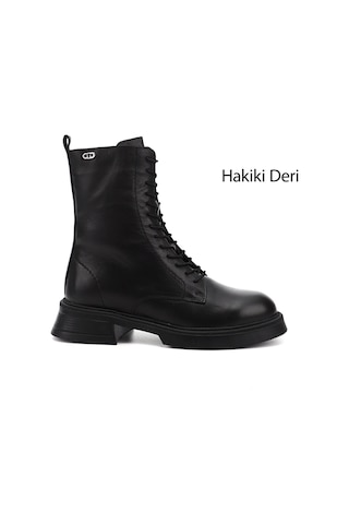 Gönderi(R) Gönderi R Siyah Fermuarlı Kalın Taban Hakiki Deri Postal Bot Siyah
