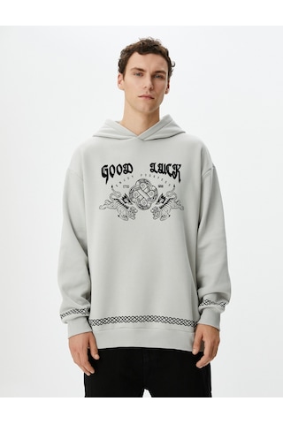 Koton Uzakdoğu Baskılı Hoodie Rahat Kesim Sloganlı Gri 4wam70399mk Gri