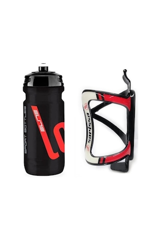 Elite Loli Bisiklet Matarası 600ml Loli Performance Bisiklet Suluğu + Matara Kafesi Siyah - Kırmızı