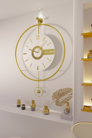 MetaQuartz Aksesuar Büyük Boy(50*75 cm)Gold Elit Three (PİLLİ LED SİSTEMİ) , Modern Dekoratif Metal Duvar Saati