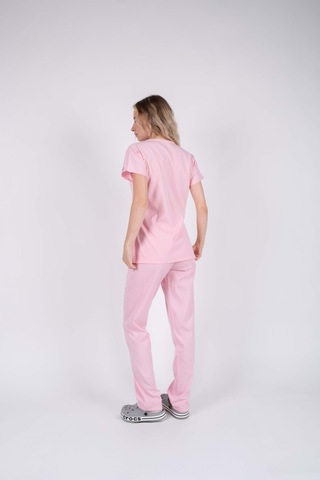 Pembe Likralı Kadın Hemşire Ve Doktor Forması Takımı Scrubs Hastane Üniforması