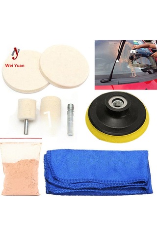 Teltree Araba Camı Çizik Tamiri Ve Parlatma Seti 8 Parça - Seramik Tozlu, Profesyonel Aracı, Mavi Havlu Dahil