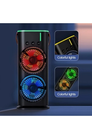 Xuweiwei Siyah Led Gökkuşağı Işıklı Çift Başlı Usb Masa Fanı 3 Hız Ayarlı 180 Derece Nozullu Kompakt Kişisel Soğutucu Beyaz Siyah Mini Fan