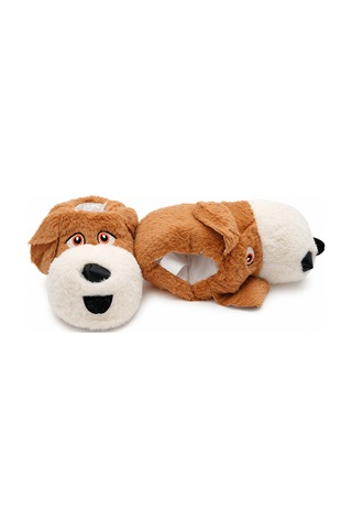 Modafocus Sevimli Köpek Figürlü Sessiz Kaydırmaz Taban Peluş Unisex Ev Pandufu Sevgili Kombin Terliği Kahverengi Kahverengi