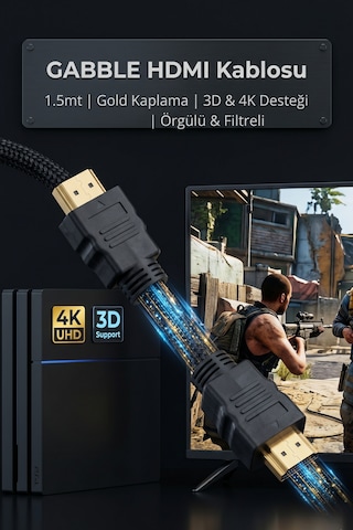 Gabble 4k Altın Uçlu Örgülü Parazit Filtreli Hdmı Kablosu 3d - 20 Metre