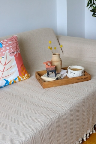 Kolları Örten Bej Battal Boy Koltuk, Çekyat Örtüsü 180x300 Cm Bej