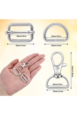 Fochsia Gümüş Renk 25mm 56 Parça D Halkası Bağlantı Paketi Çanta Yapımı Köpek Tasması Cüzdan Kayışı İçin 14 Anahtarlık 21 D Halkası 21 Çekme Halkası