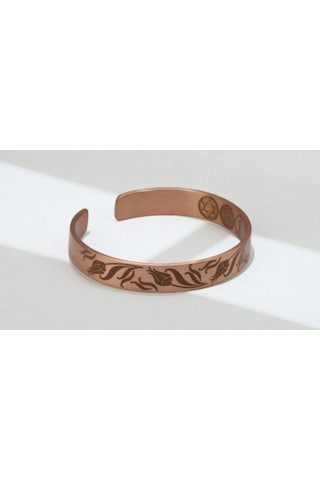 Bakır Elyapımı Lale Desenli Bileklik , İçi Dua Desenli Bileklik
