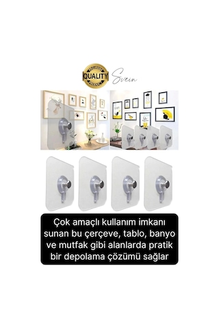 6 Adet Süper Güçlü Kendinden Yapışkanlı Tutunabilen Çok Amaçlı Çerçeve Tablo Banyo Duş Mutfak Askı Çok Renkli