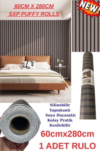 60cm X 280cm 1 Adet Kendinden Yapışkanlı Kömür Gri Lambiri Desenli Duvar Paneli Kağıdı Gs8002 Koyu Gri