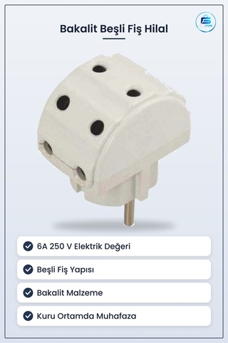 Bakalit Beşli Fiş Hilal 6a 250 V Priz Ev Banyo Mutfak Elektrik Te