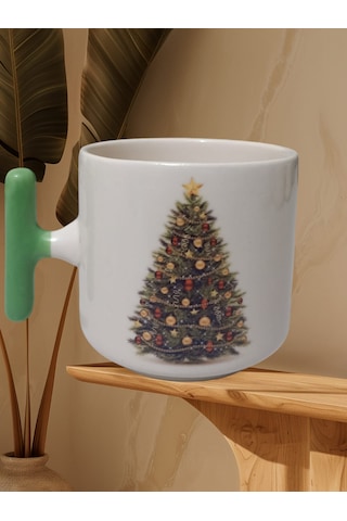 Yılbaşı Ağacı Çift Taraf Yazılı Kupa Bardak Yeşil T