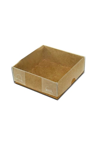 Kutu Naturel Kraft Kağıt Ve Asetat 9x9x3 Cm Pk:50 +3