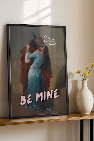 Francesco Hayez The Kiss Çerçeveli Tablo Be Mine Romantik Modern Sevgililer Günü Hediyesi Altered Art