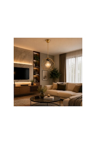 Tekli Sarkıt Geometrik Gold Metal Kafes Salon Mutfak Oturma Yatak Odası Modern Avize