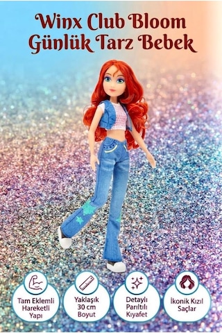 Gioc-hi Prezio-si Winx Bloom Günlük Tarzda Haraketli Eklemli Parıltılı 30 Cm Oyuncak Peri Bebek