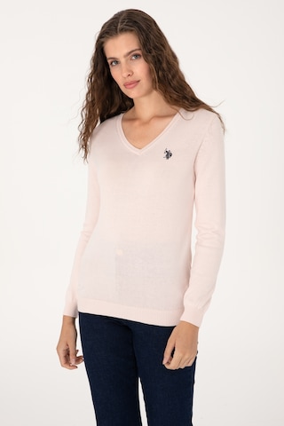 U.S. Polo Assn. Kadın Açık Pembe V Yaka Basic Kazak 50313590-VR078