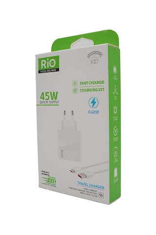 Rio Tech Samsung Uyumlu 45w Şarj Aleti Type-c Pd 3.0 Süper Hızlı Şarj Adaptörü / S23 Ultra S24 Plus Beyaz