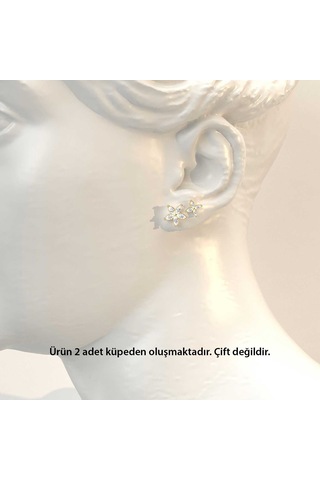 İndigo Takı İkili Çiçek Tohum Kombin Altın Kaplama Gümüş Küpe