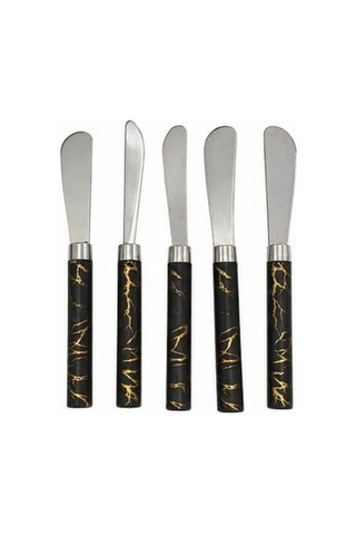5 Parça Uzun Kahvaltı Bıçak - Siyah Mermer Desen Saplı 16.5 Cm Bx40 Çok Renkli