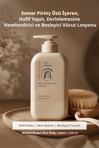 Midha Brown Rice Esmer Pirinç Özlü Nemlendirici ve Besleyici Vücut Losyonu 500 G