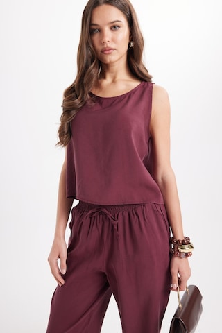 Tudors Kadın Standart Fit Normal Kesim Likralı Bisiklet Yaka Bluz Geniş Paça Bordo Pantolon Takım-50957