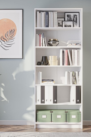 Bili Kitaplık 5 Raflı Geniş Çok Amaçlı Ofis Salon Kitap Dosya Rafı Beyaz Beyaz