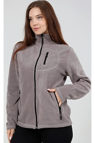 Genius Store Genıus Store Store Kadın Polar Tam Fermuarlı Outdoor 3 Cepli Spor Polar Ceket Açık Gri