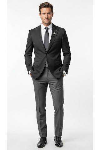 Plus Scorpion Erkek Blazer Ceket Twill Puntolu Kırlangıç Yaka 2 Düğmeli Çift Yırtmaçlı Slim Fit Siyah