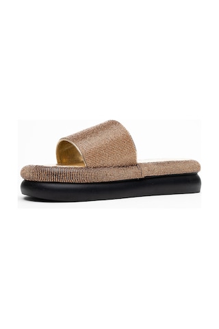 Luvishoes Luvi Shoes Oeste Altın Taşlı Tek Bantlı Kalın Tabanlı Kadın Terlik Altın