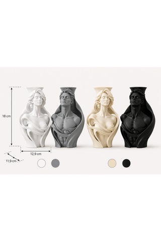 3d Couple Dekoratif Büst 2 Li Set Beyaz - Gri