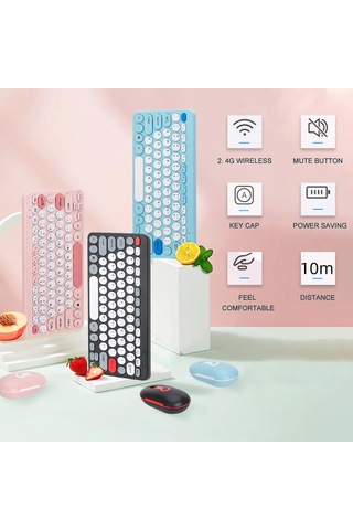 Reedark Mavi 2.4g Kablosuz Klavye-fare Seti Hk-09: Punk Ark Tuş Tasarımı, Nümerik Klavye, 10m Mesafe, Ofis Ve Çalışma İçin Uyumlu Diğer