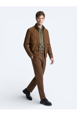 Kip Karamel Regular Fit Dik Yaka Casual Deri Mont