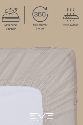 Eve Tekstil Pamuklu Çift Kişilik Rainforce Kumaş Lastikli Çarşaf Ve Yastık Kılıfı Set Açık Kahverengi