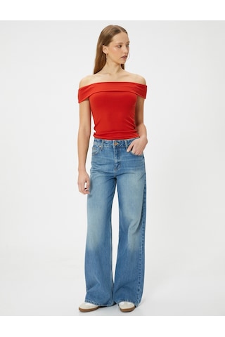 Koton Madonna Yaka Tişört Açık Omuz Slim Fit Kırmızı 4sal30206ık Kırmızı