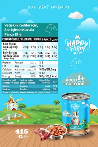 Happy Farm Yaş Kedi Maması Kuzu Etli 415 Gr 24 Adet