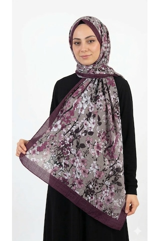 Tesettür Çiçek Desen Pamuk Soft Şal Bordo
