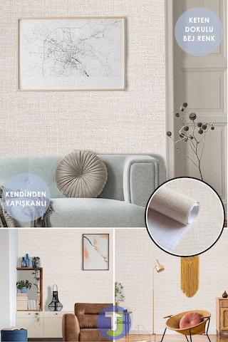 Technojet Kendinden Yapışkanlı Keten Görünümlü Mutfak Banyo Tezgah Duvar Dolap Masa Kaplama 60x500cm 001