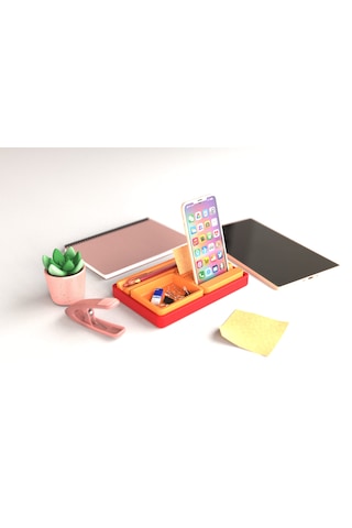Tıdy Stack - Desk Organizer Modern Tasarımlı Çok Amaçlı Masaüstü Organizer Turuncu - Kırmızı