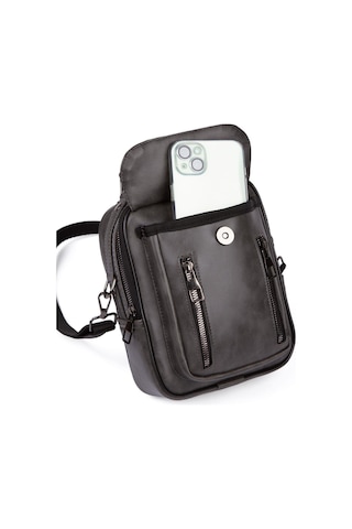 Tuldar Erkek Deri Kapaklı Çapraz Askılı Omuz Ve El Çantası 17x21cm Tul541 Gri