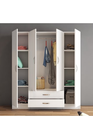 tanmob 4 Kapılı Iki Çekmeceli Geniş Gardrop Beyaz- Grd0601