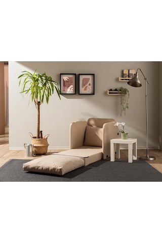 Pafu Saga Tekli Katlanır Yataklı Koltuk Keten Krem