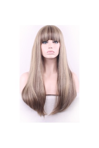 Qi Perçemli Açık Sarı Uzun Düz Kadın Peruk